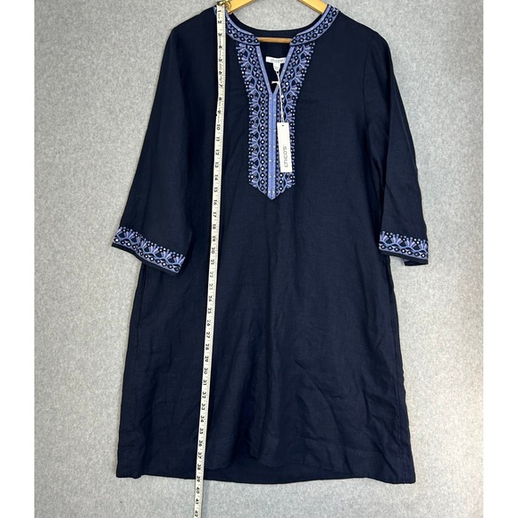 Chicos Linen Tunic Dress Navy Blue Beaded Embroidered 3/4 Sleeve Size 1 US 8 NWT - Picture 6 of 15